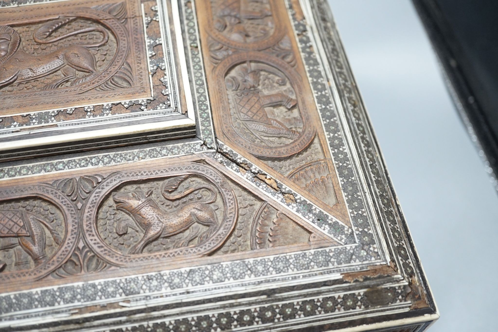 A 19th century South Indian sandalwood sewing box, 44cms wide x 30 deep.